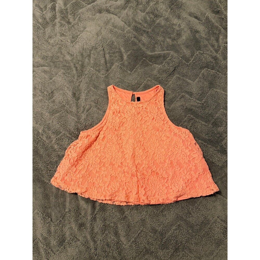 Women's Coral Lace Sleeveless Cropped Tank Top
